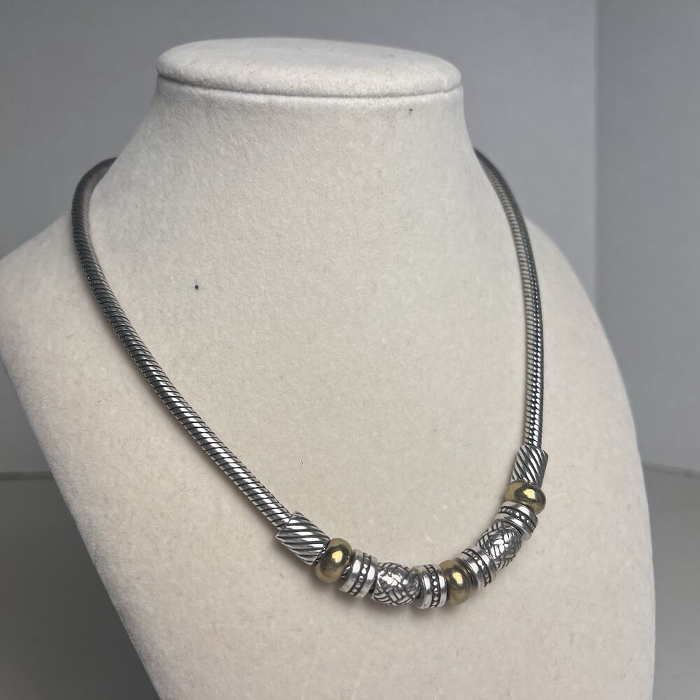 Brighton Travis Necklace Thick Snake Chain Slide Barrel Bead Silver Gold Tone - Picture 6 of 16